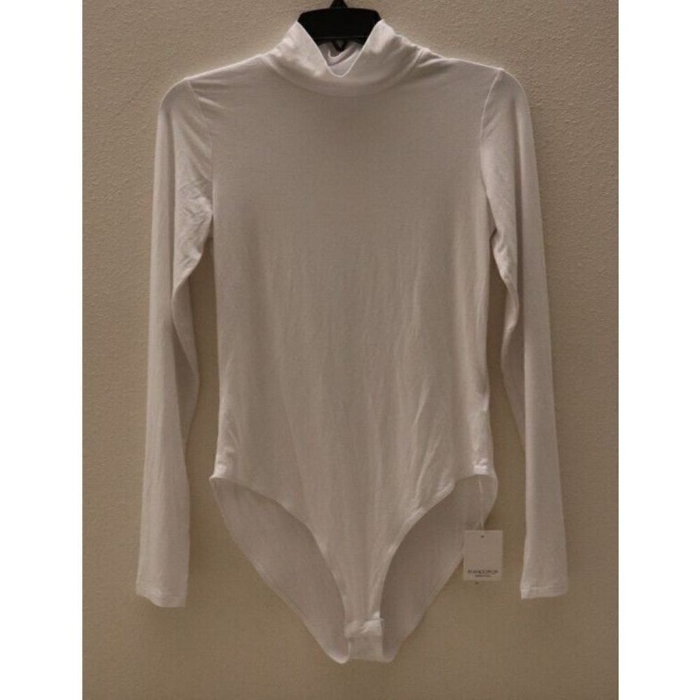 MANGOPOP Collection Women's Sz M White Mock Turtle Neck Long Sleeve Bodysuit